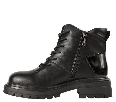 Ghete casual, dama, PASS COLLECTION JH50013A, negru, piele naturala, cu toc